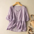 Button Front Ruffled Peplum Blouse for Women – Stylish Casual Comfort