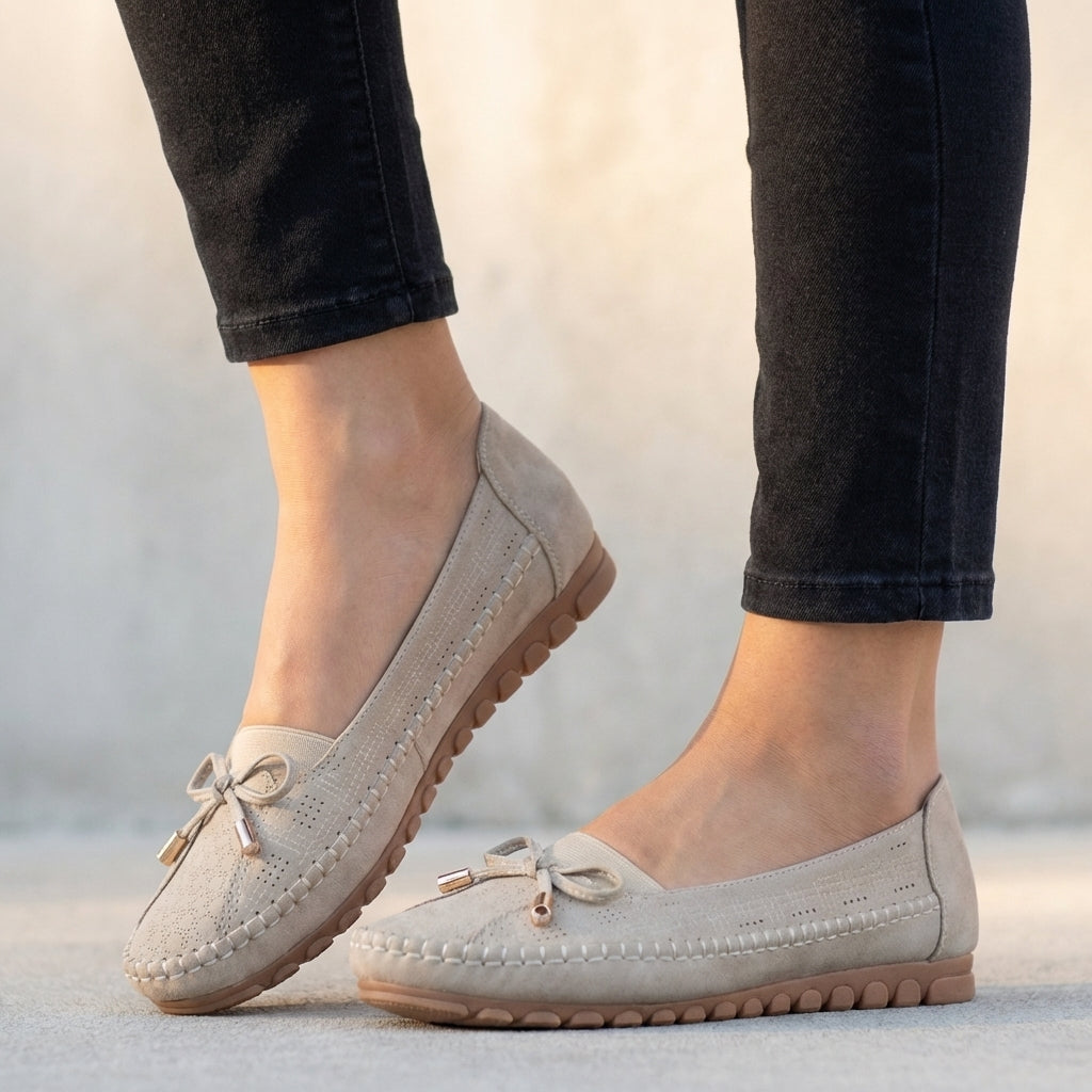 Perforated Bow Accent Orthopedic Loafers for Women – Comfortable Supportive Design