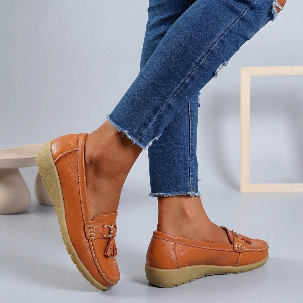 Isla Slip-On Moccasins | Tasseled Topstitching Moccasins