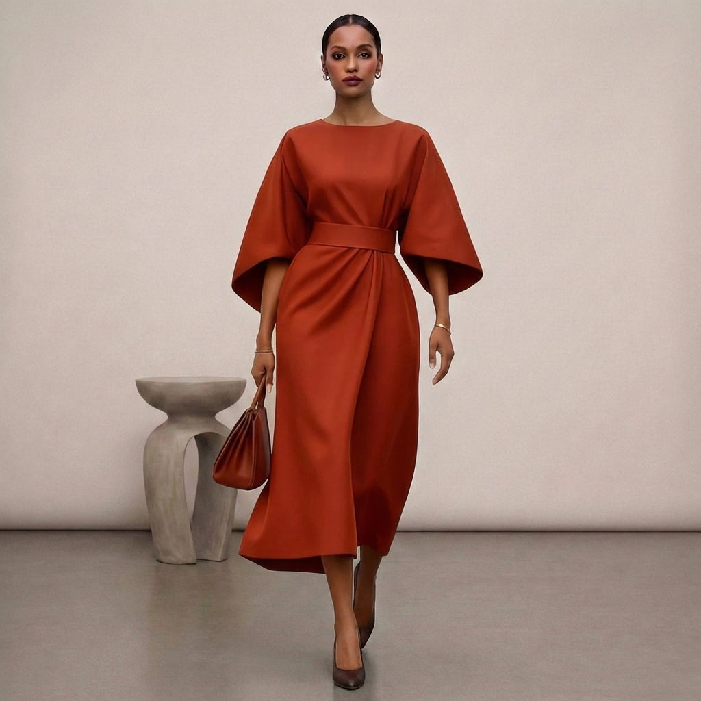 Olivia Batwing Sleeve Wrap Front Belted Maxi Dress | Slit Dress