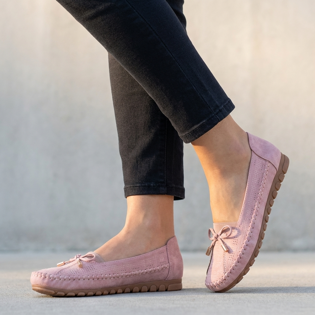 Perforated Bow Accent Orthopedic Loafers for Women – Comfortable Supportive Design