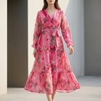 Belted Tiered Wrap A-Line Maxi Dress for Women – Elegant Stylish Comfort