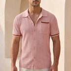 Relaxed Fit Striped Knit Polo Shirt for Men – Stylish Casual Comfort