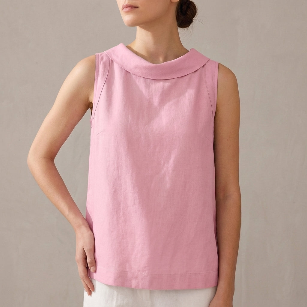 Relaxed Fit Roll Collar Sleeveless Top for Women – Stylish Smart Casual Comfort