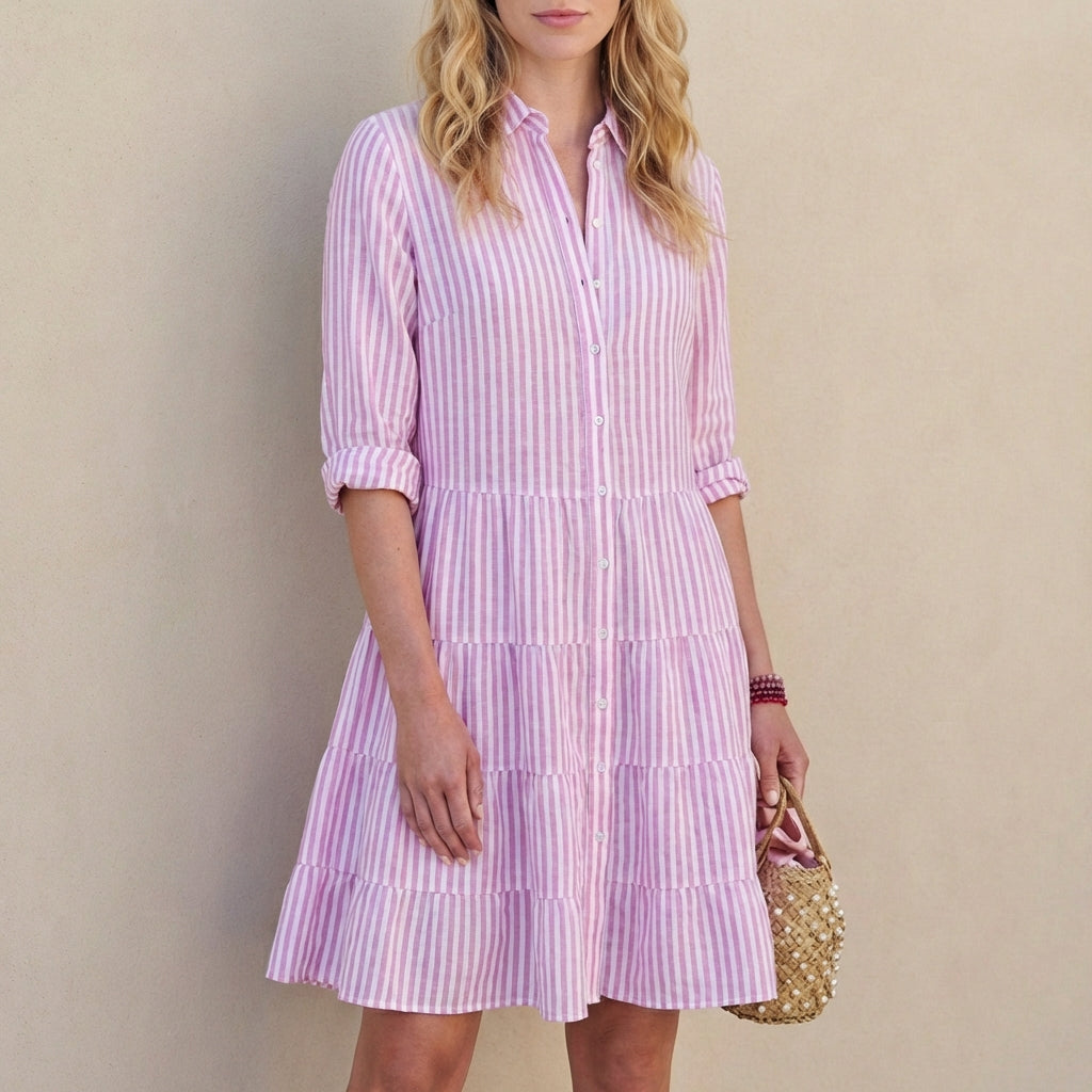 Relaxed Fit Striped Collared Shirt Dress for Women – Casual Comfortable Style