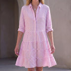 Isla Relaxed Fit Shirt Dress | Striped Button Front Shirt Dress