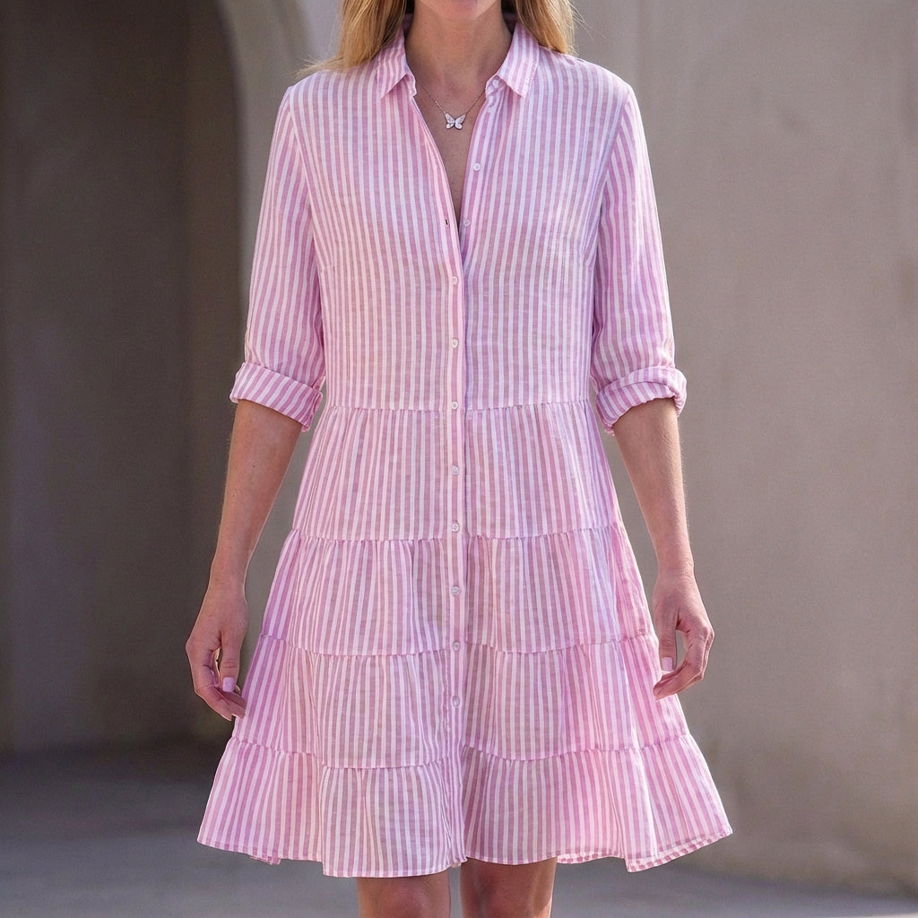Isla Relaxed Fit Shirt Dress | Striped Button Front Shirt Dress
