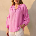 Ruffled Button Front Puff Sleeve Blouse for Women – Elegant Comfortable Design