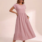 Isla Relaxed Fit Midi Dress | Side Pockets Gathered Waist Dress