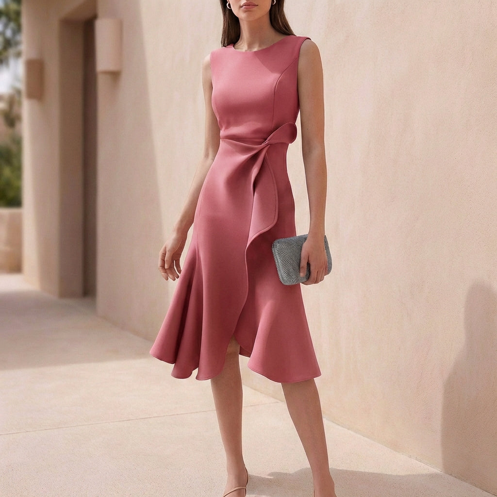 Isla A-Line Dress | Crewneck Sleeveless Midi-Length Dress