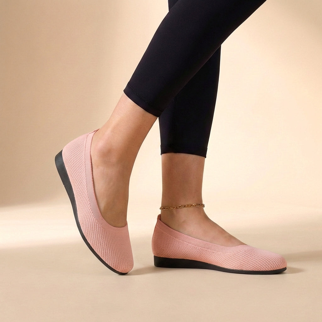 Knit Round Toe Slip-On Ballet Flats for Women – Breathable & Comfortable Design