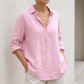 Relaxed Fit Collared Button Front Popover Blouse for Women – Stylish Casual Comfort