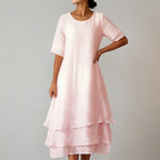 Layered Asymmetrical Hem Midi Dress for Women – Elegant Casual Comfort