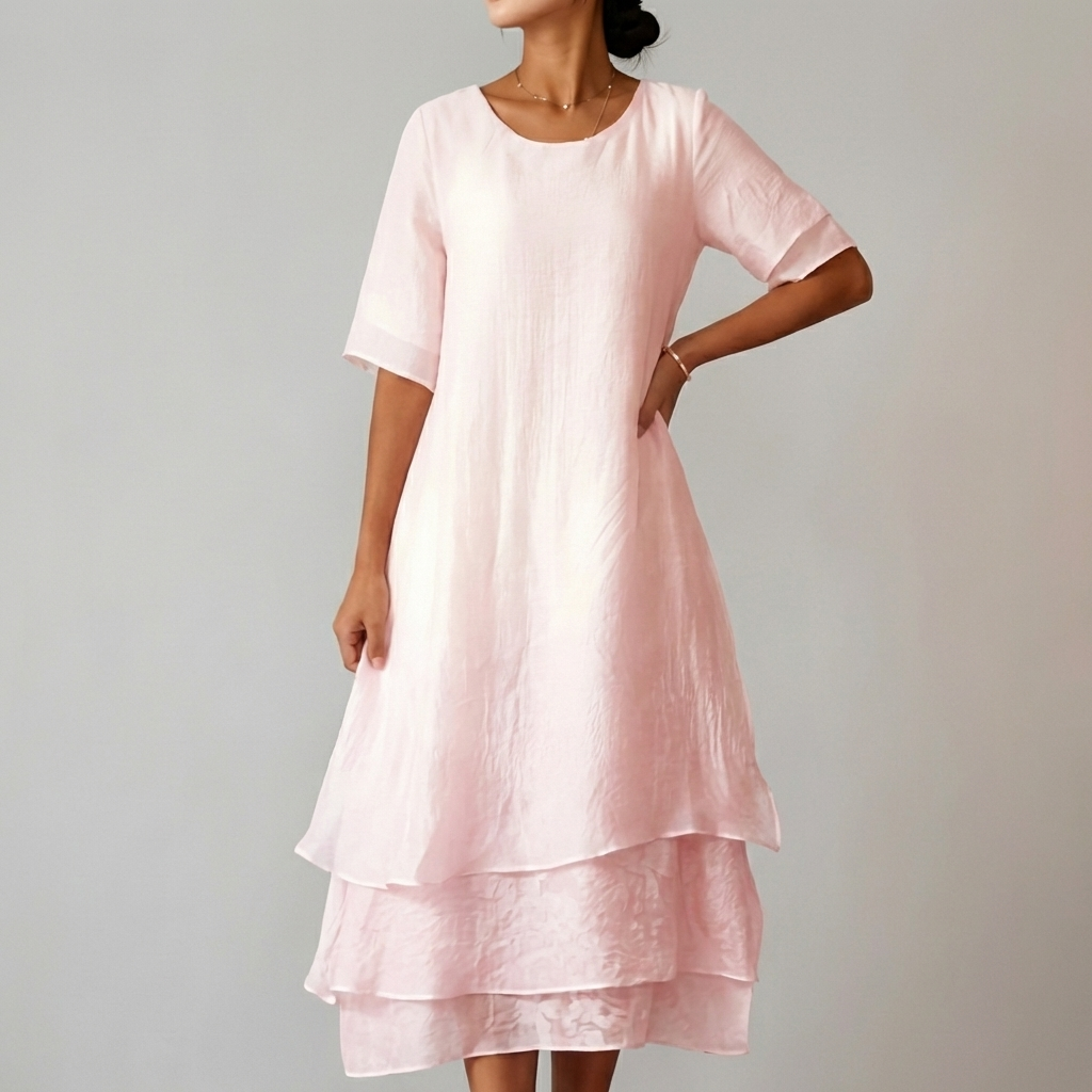 Layered Asymmetrical Hem Midi Dress for Women – Elegant Casual Comfort