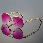 Chain Link Metallic Frame Aviator Sunglasses for Women – Stylish & Timeless