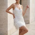 Sienna Fitted Mini Dress | Fringed Feather Trim Dress