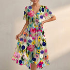 Floral Tie-Waist A-Line Wrap Dress for Women – Elegant Semi-Formal Style