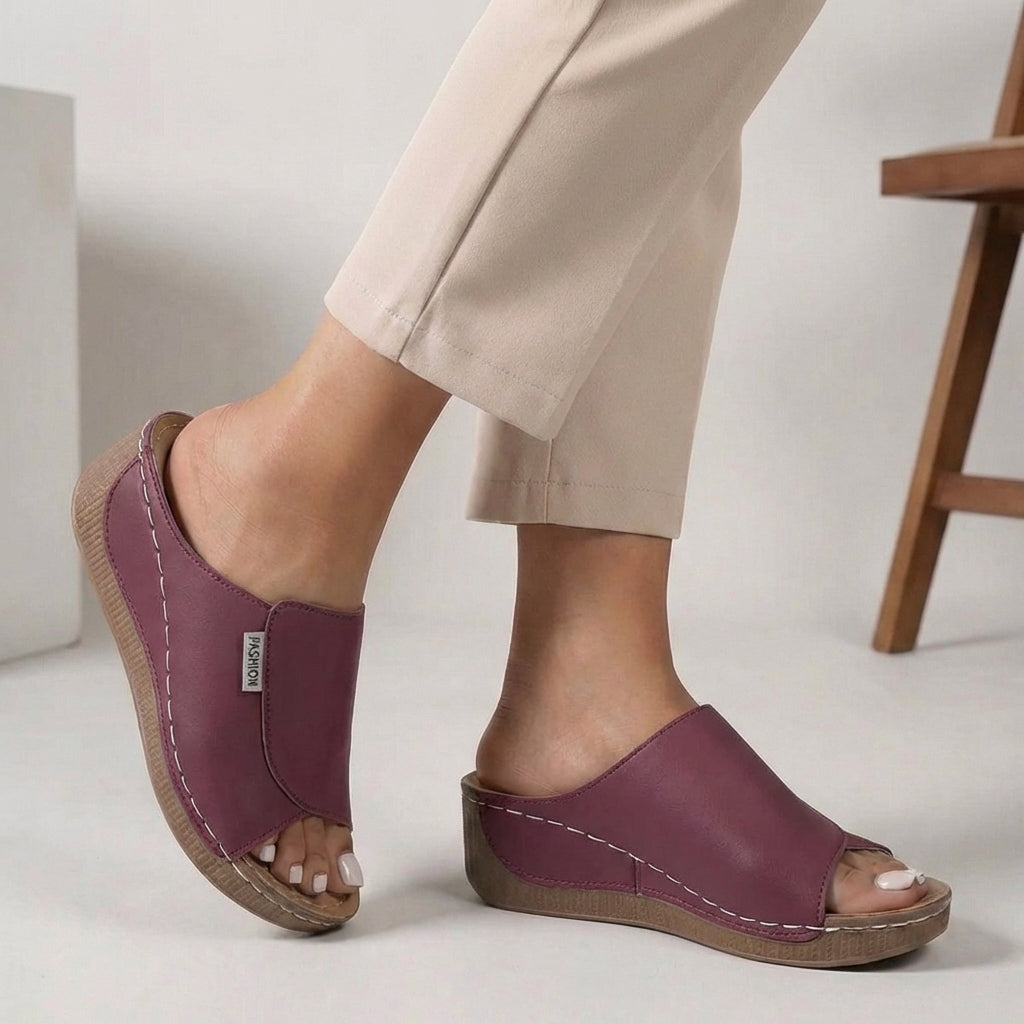 Isabella Orthopedic Wedge Heel Open Toe Slippers | Slip-On Stitching Open Toe Slippers