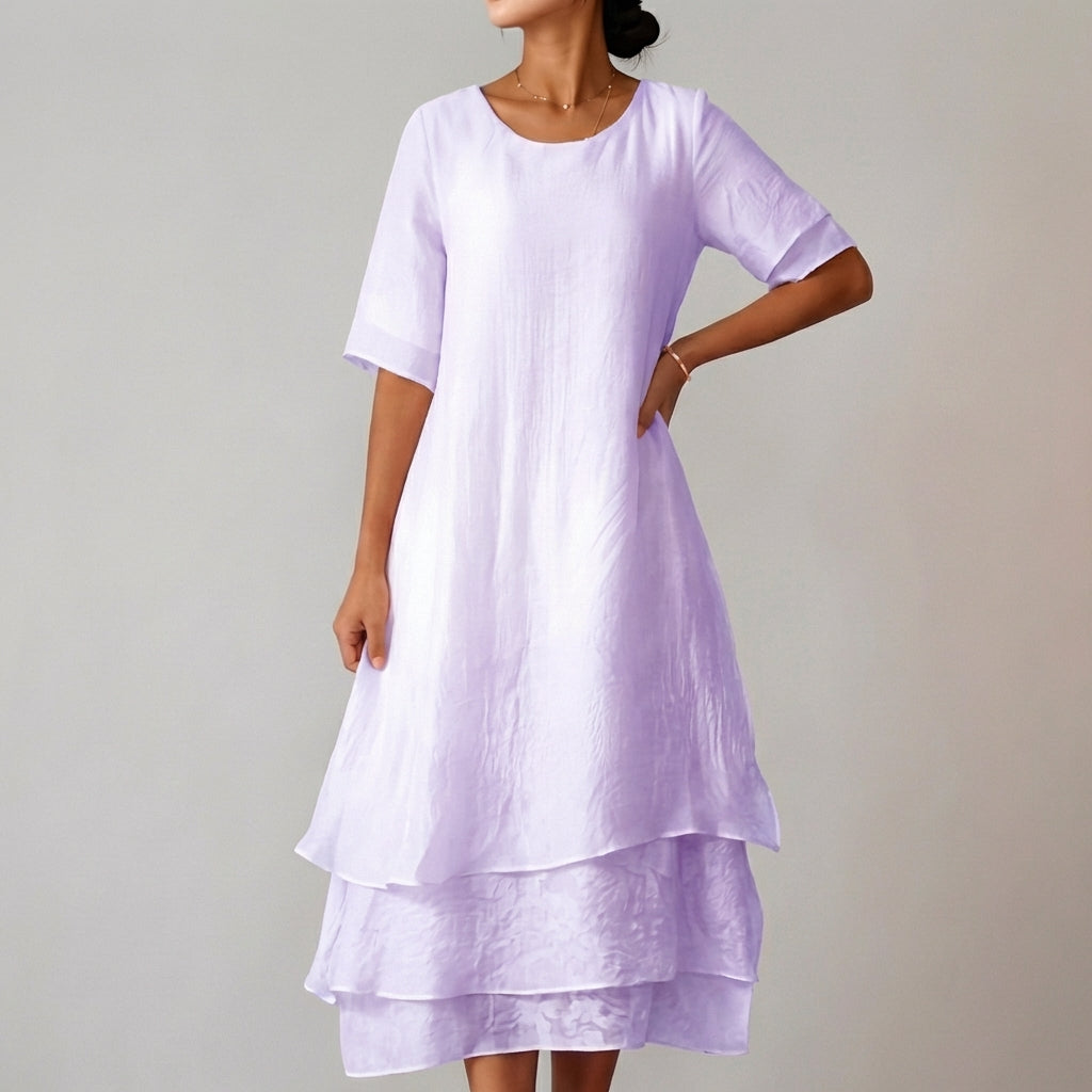 Layered Asymmetrical Hem Midi Dress for Women – Elegant Casual Comfort