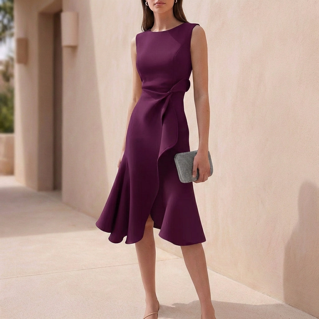 Isla A-Line Dress | Crewneck Sleeveless Midi-Length Dress