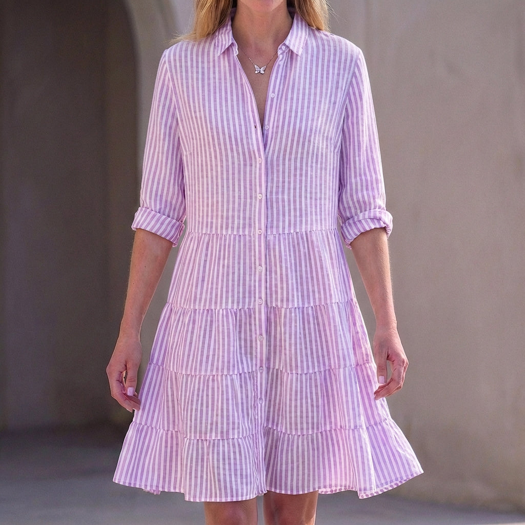 Isla Relaxed Fit Shirt Dress | Striped Button Front Shirt Dress