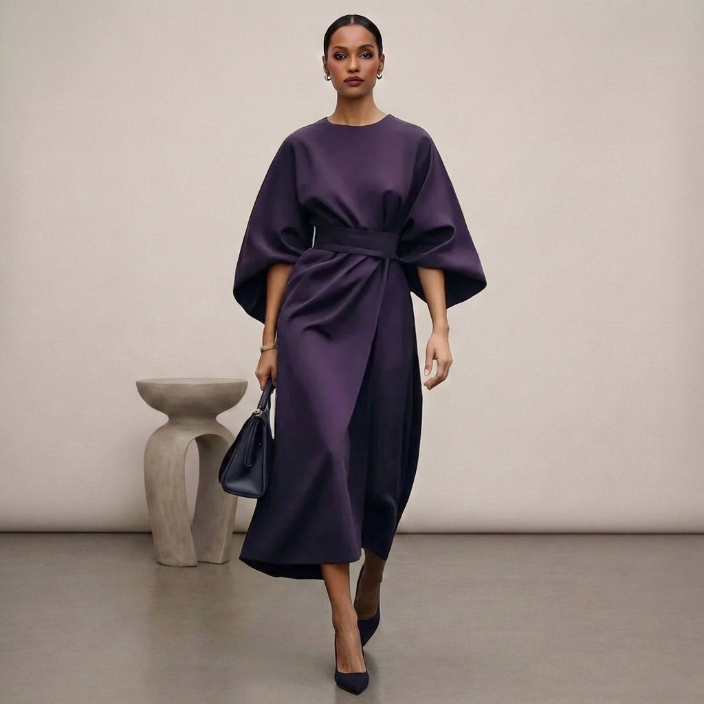 Olivia Batwing Sleeve Wrap Front Belted Maxi Dress | Slit Dress