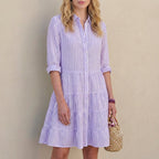 Relaxed Fit Striped Collared Shirt Dress for Women – Casual Comfortable Style