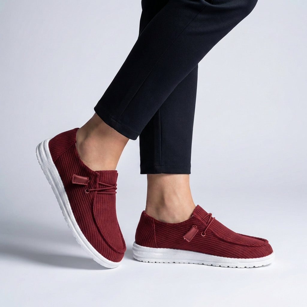 Isabella Ribbed Slip-On Loafers | Decorative Lacing White Sole Loafers