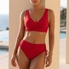 Wrap V-Neck Bikini Top And Ruched Side-Tie High-Waist Bikini Bottom Set for Women – Flattering & Adjustable Fit