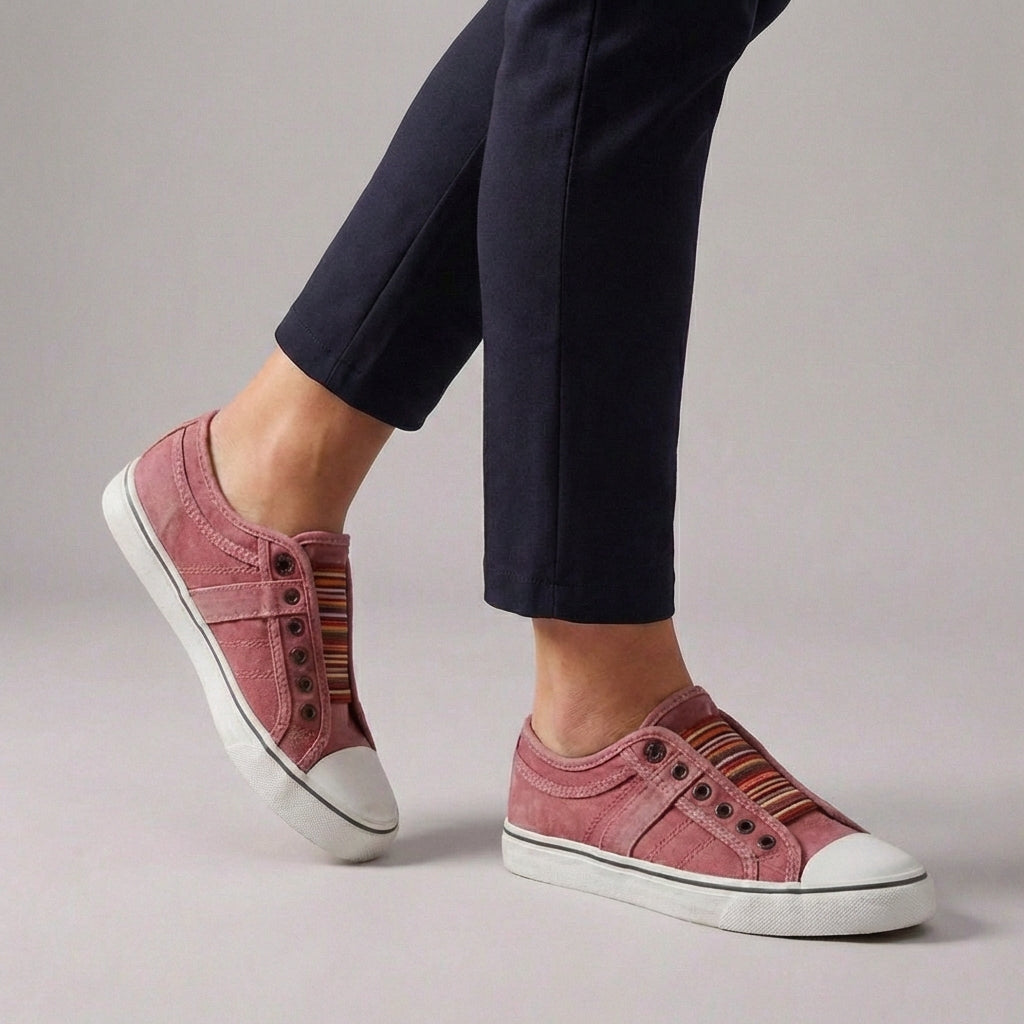 Isabella Striped Slip-On Sneakers | Elastic Vamp Round Toe Sneakers