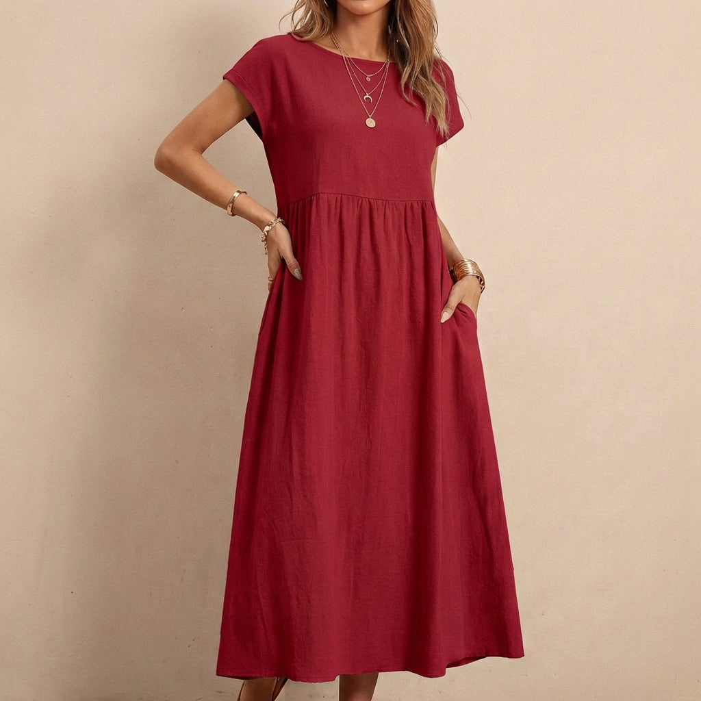 Relaxed Fit Midi Smock Dress for Women – Comfortable & Stylish Wear