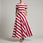 A-Line Ankle-Length Striped Maxi Dress with Pockets for Women – Stylish & Comfortable