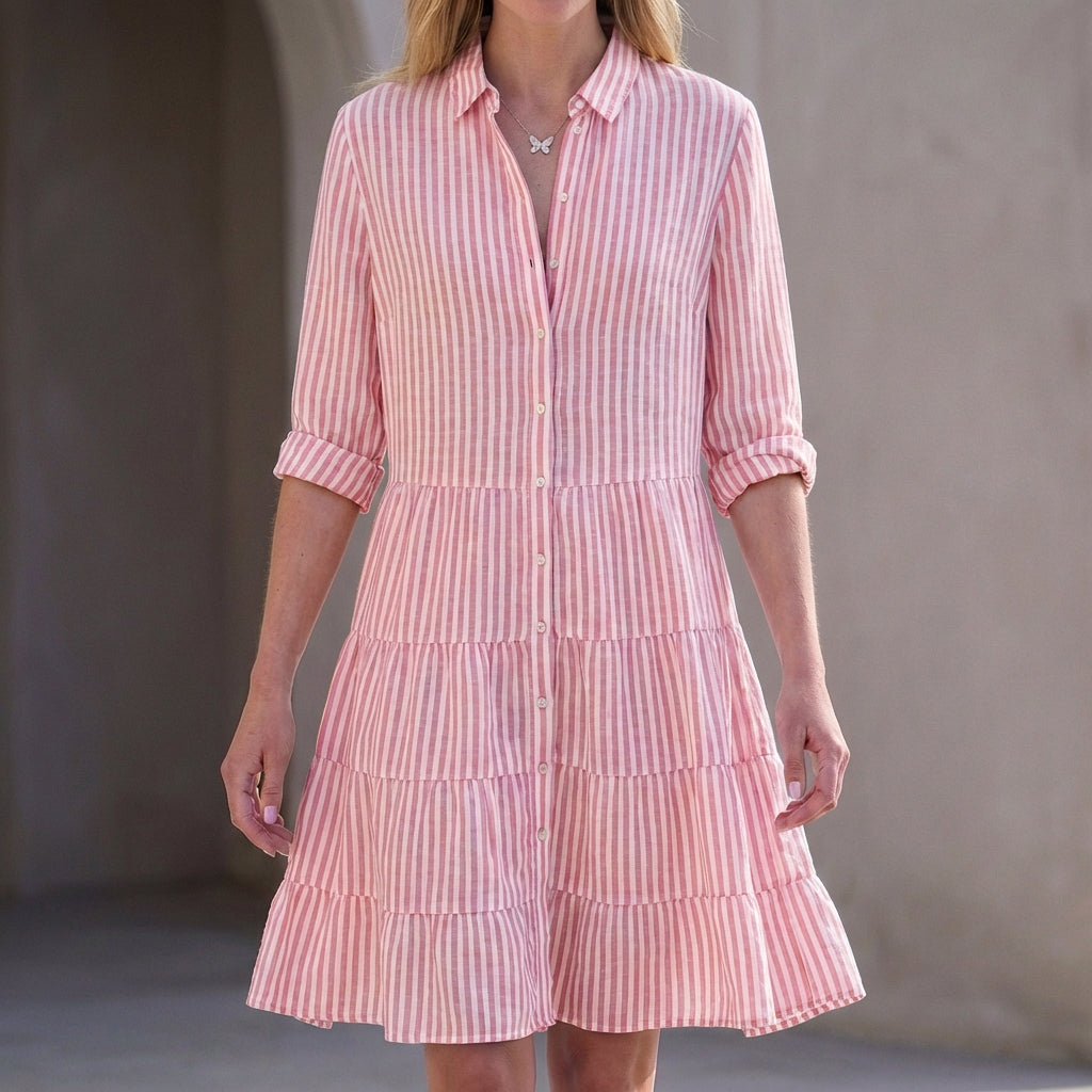 Isla Relaxed Fit Shirt Dress | Striped Button Front Shirt Dress