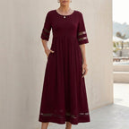A-Line Maxi Dress with Mesh Panels and Pockets for Women – Stylish Comfortable Design