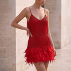 Sienna Fitted Mini Dress | Fringed Feather Trim Dress