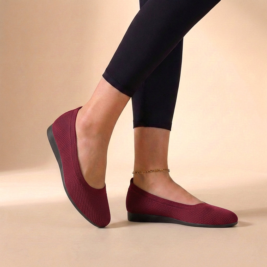 Knit Round Toe Slip-On Ballet Flats for Women – Breathable & Comfortable Design