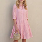 Relaxed Fit Striped Collared Shirt Dress for Women – Casual Comfortable Style
