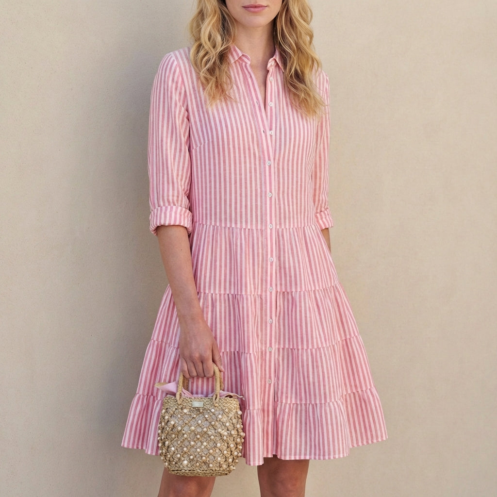 Relaxed Fit Striped Collared Shirt Dress for Women – Casual Comfortable Style