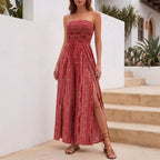 Strapless Smocked Wide Leg Jumpsuit for Women – Stylish Vacation Ready