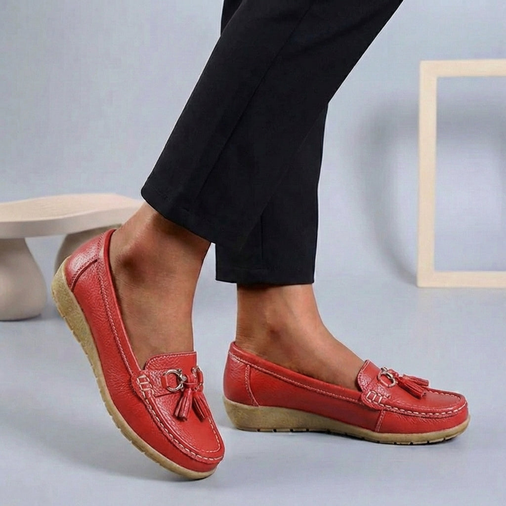 Isla Slip-On Moccasins | Tasseled Topstitching Moccasins