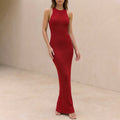 Ribbed Bodycon High Neck Sleeveless Maxi Dress for Women – Elegant Evening Wear