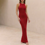 Ribbed Bodycon High Neck Sleeveless Maxi Dress for Women – Elegant Evening Wear