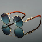 Metal Frame Double Bridge Round Sunglasses for Men – Stylish Animal Accent