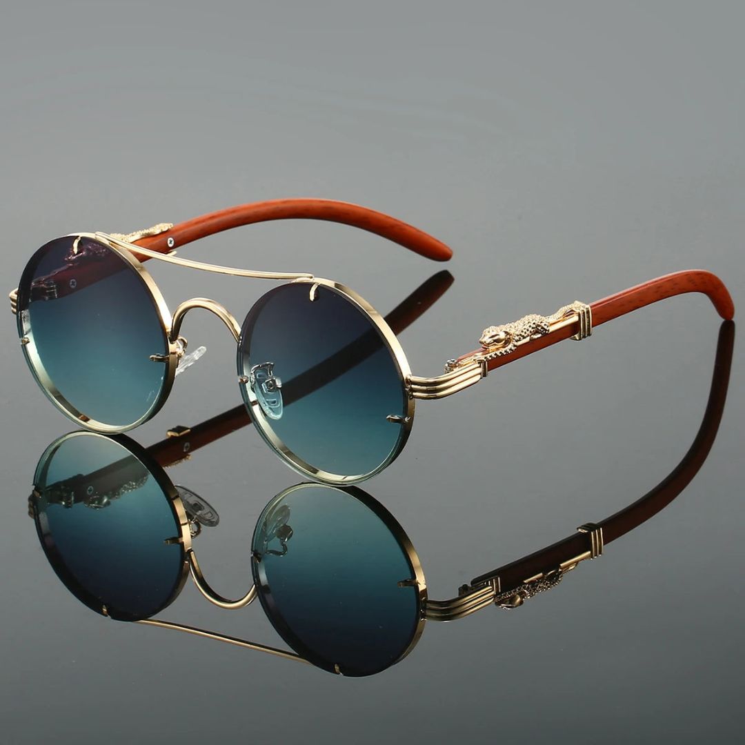 Metal Frame Double Bridge Round Sunglasses for Men – Stylish Animal Accent