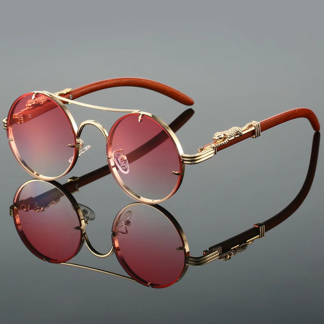 Metal Frame Double Bridge Round Sunglasses for Men – Stylish Animal Accent