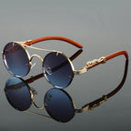 Metal Frame Double Bridge Round Sunglasses for Men – Stylish Animal Accent