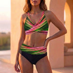 Fitted Striped Wrap Front Bikini Set for Women – Stylish Beachwear Comfort