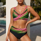 Fitted Wrap Front Bikini Top And High Waist Color Block Bikini Bottoms Set for Women – Stylish Beach Essentials