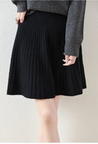 Ribbed Flared A-Line Knee-Length Knit Skirt for Women – Elegant Comfortable Design