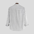 Freddie Relaxed Fit Button-Up Shirt | Band Collar Striped Button-Up Shirt